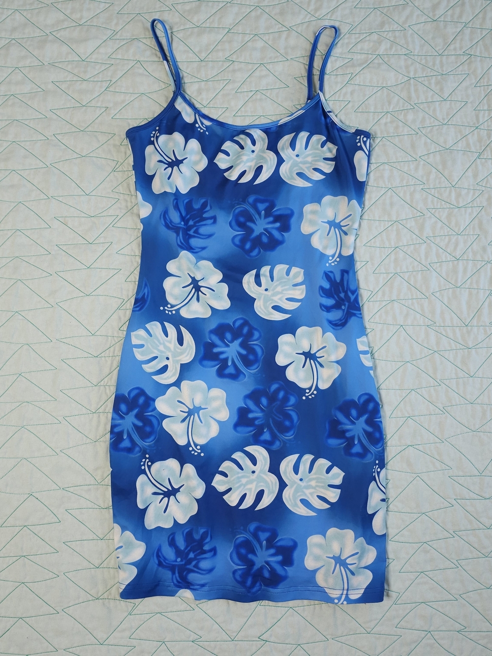 Shein Blue Floral Tropical Bodycon Sleeveless Mini Dress